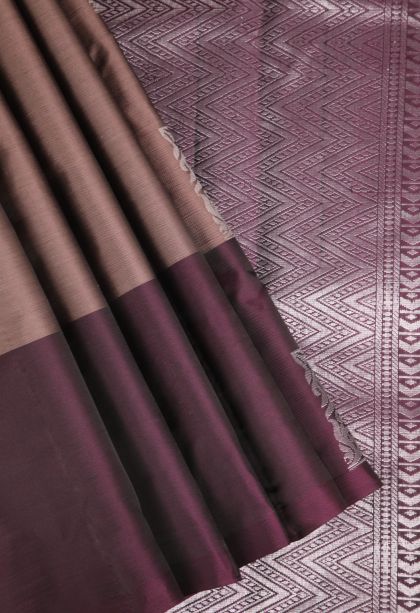 Rosewood Pink Soft Silk Saree Silver Zari with Floral Patterns
