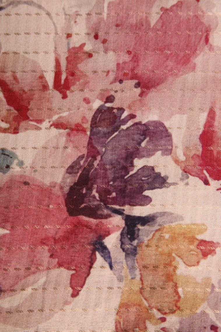 Peach Pink Semi Tussar Silk Gold Zari with Floral Patterns view 3