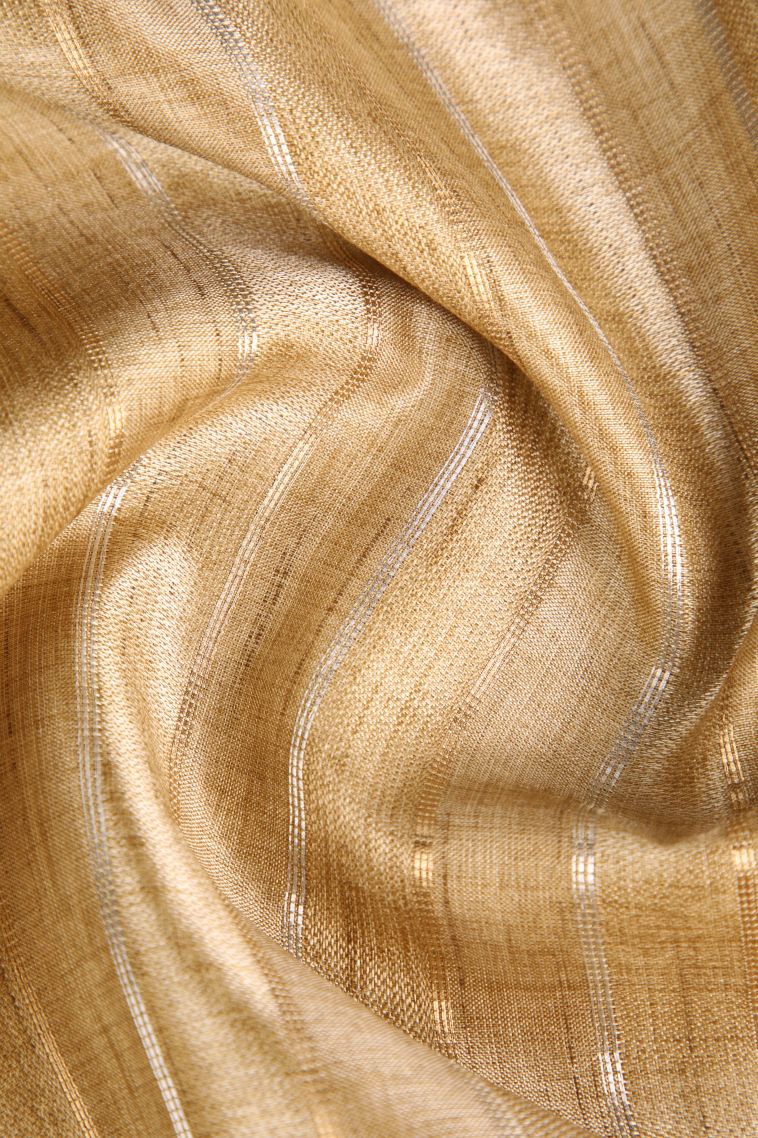 Oat Yellow Semi Tussar Silk Gold And Silver Zari with Zari Stripes view 4