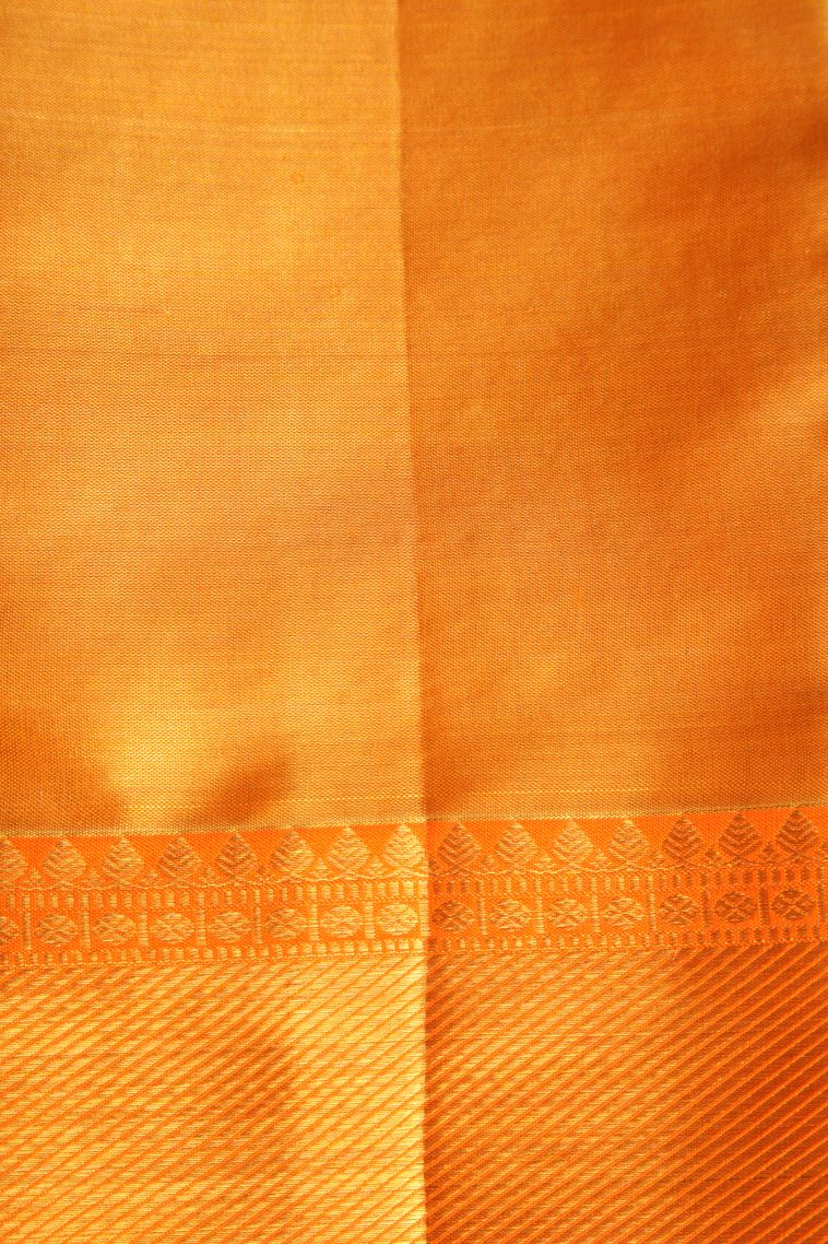 Cookie Yellow Kanchipuram Silk Sarees with Gold Zari Floral Patterns view 3