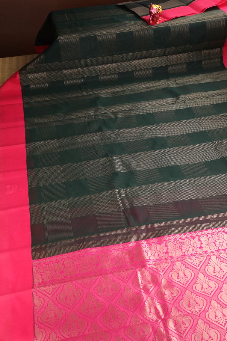 Seaweed Green Silk Cotton Sarees with Copper Zari Buttis (small Dots Or Motifs) view 2