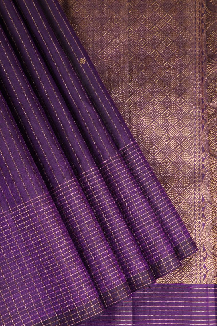 Viola Purple Kanchipuram Silk Sarees Gold Zari with Floral Puttas view 1