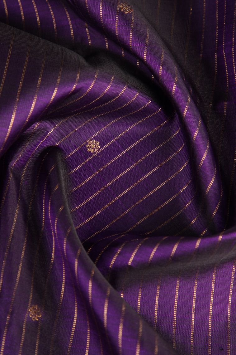 Viola Purple Kanchipuram Silk Sarees Gold Zari with Floral Puttas view 4