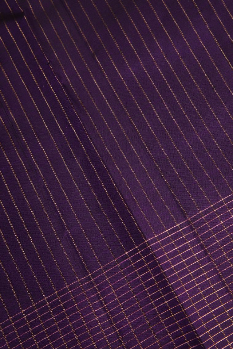 Viola Purple Kanchipuram Silk Sarees Gold Zari with Floral Puttas view 3