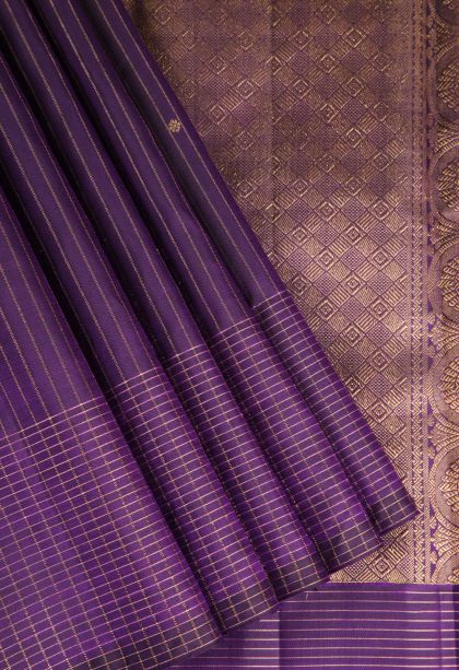 Viola Purple Kanchipuram Silk Sarees Gold Zari with Floral Puttas
