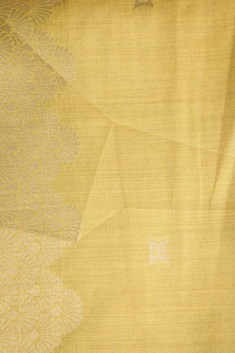 Lemon Yellow Semi Tussar Silk with Gold Zari Floral Patterns view 3