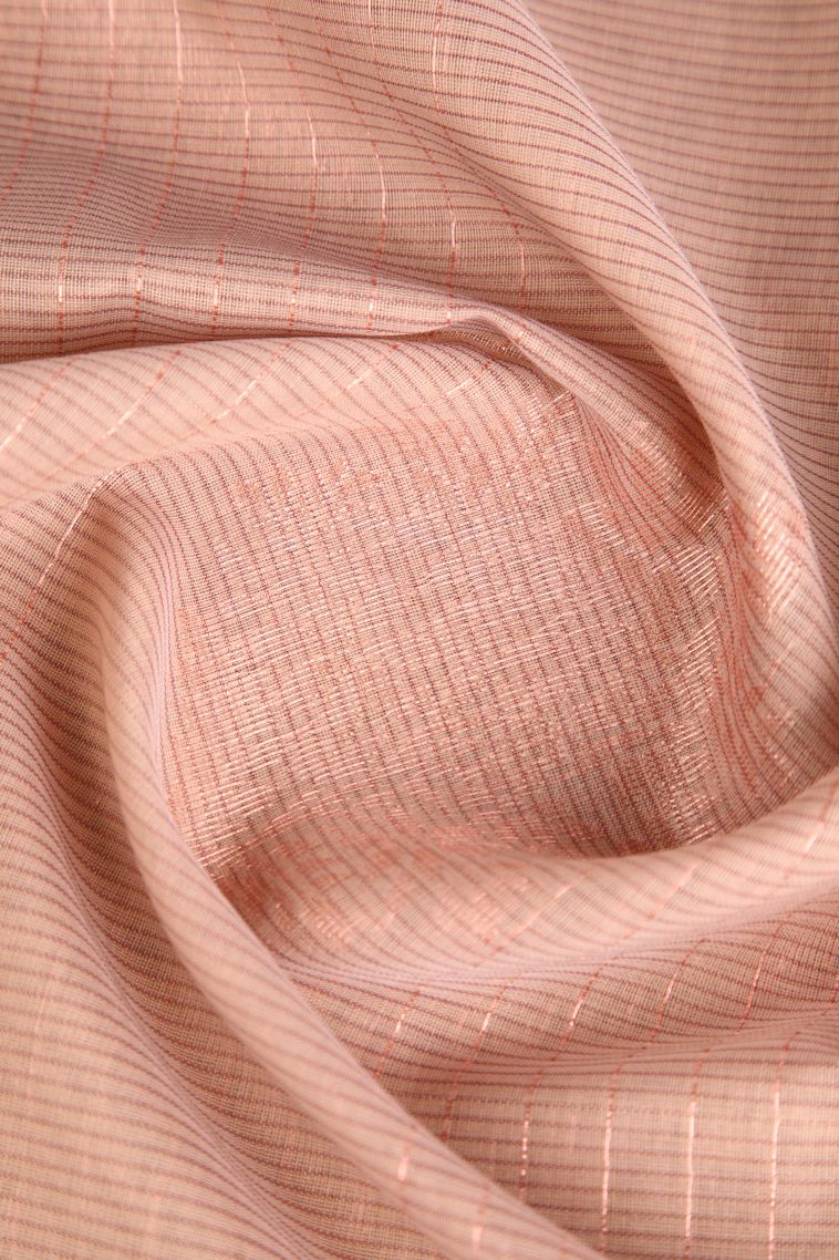 Salmon Pink Silk Cotton Sarees with Copper Zari Floral Patterns view 4