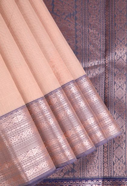 Salmon Pink Silk Cotton Sarees with Copper Zari Floral Patterns