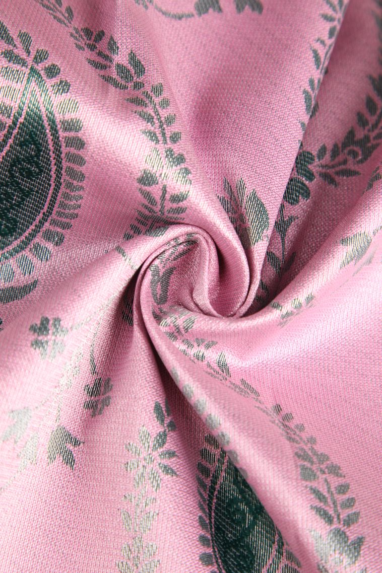Ballet Pink Visiri Madippu Silk Sarees with Silver Zari Leaf Pattern view 4