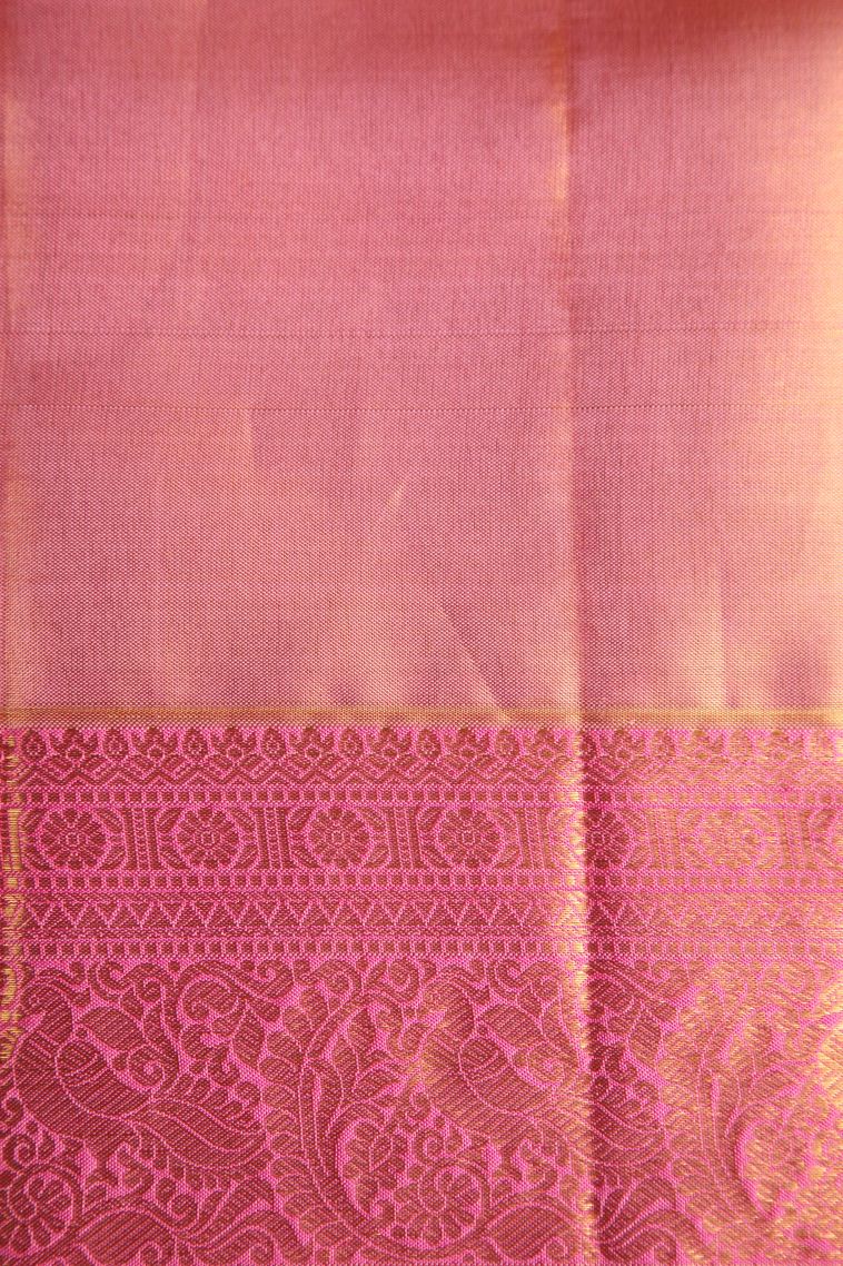 Lemonade Pink Kanchipuram Silk Sarees with Gold Zari Animal  Mottif view 3