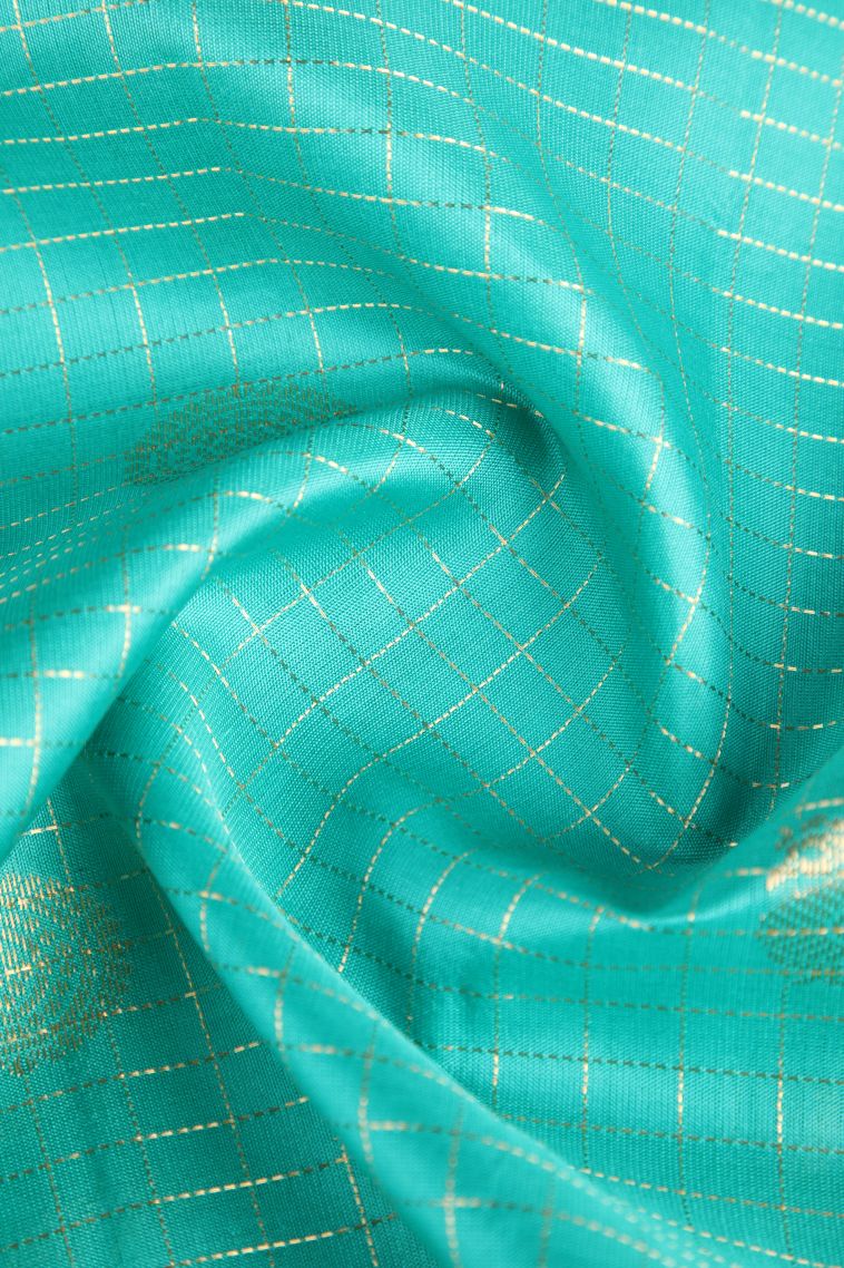 Teal Blue Soft Silk Saree with Gold Zari Peacock Motifs view 4