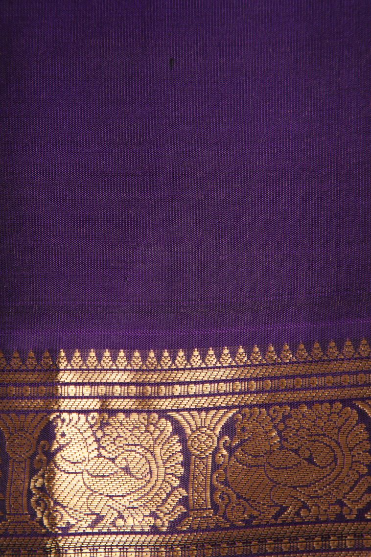 Teal Blue Soft Silk Saree with Gold Zari Peacock Motifs view 3
