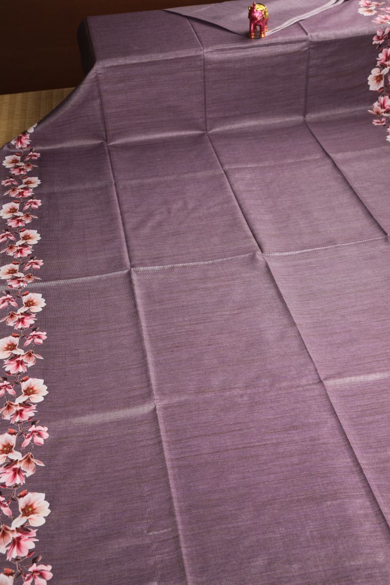 Heather Purple Jute Sarees with Silver Zari Plain view 2