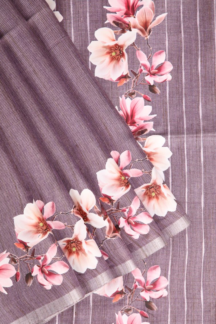 Heather Purple Jute Sarees with Silver Zari Plain view 1