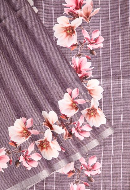 Heather Purple Jute Sarees with Silver Zari Plain