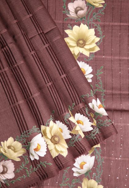 Cinnamon Brown Linen Saree with Without Zari Zari Stripes