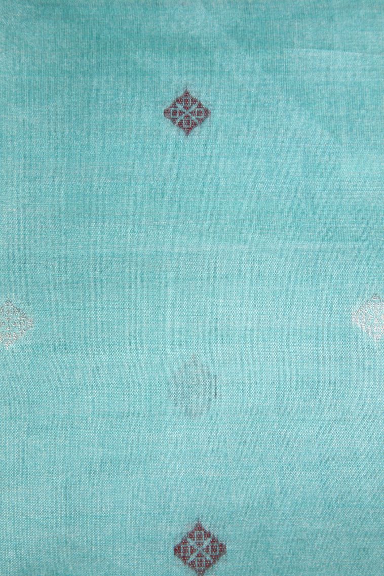 Sapphire Blue Semi Tussar Silk with Silver Zari Stripes view 3