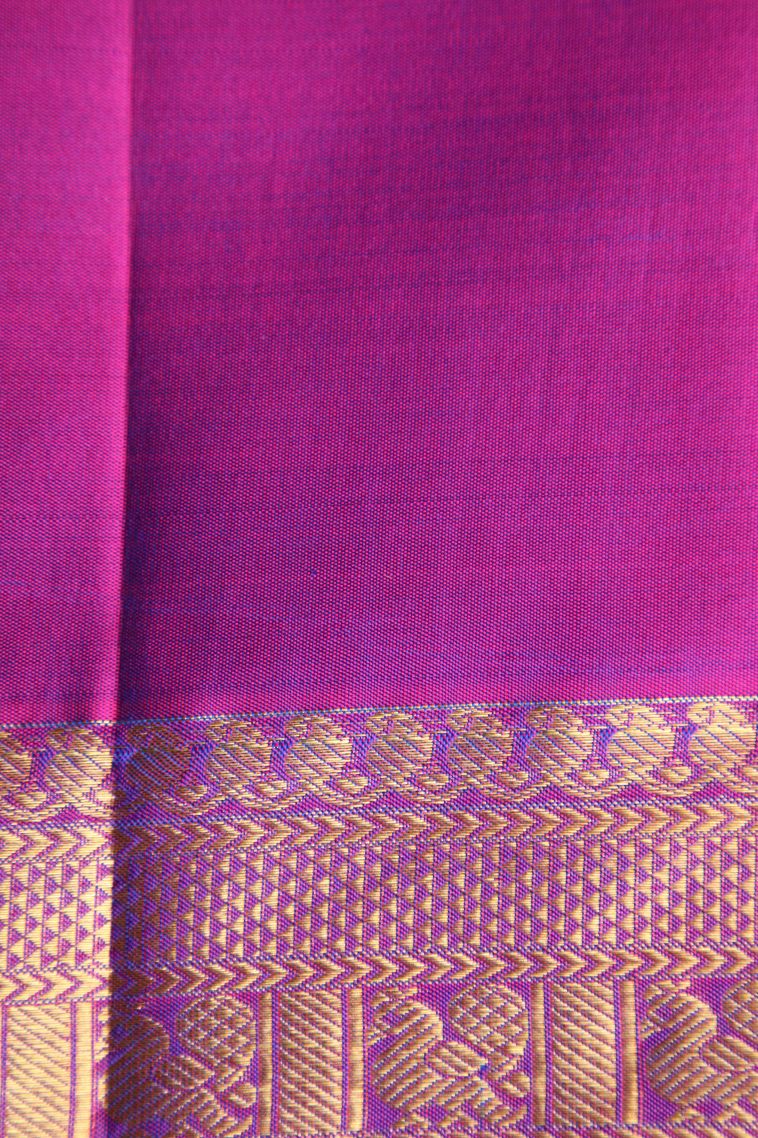 Ocean Blue Kanchipuram Silk Sarees with Gold Zari Peacock Motifs view 3