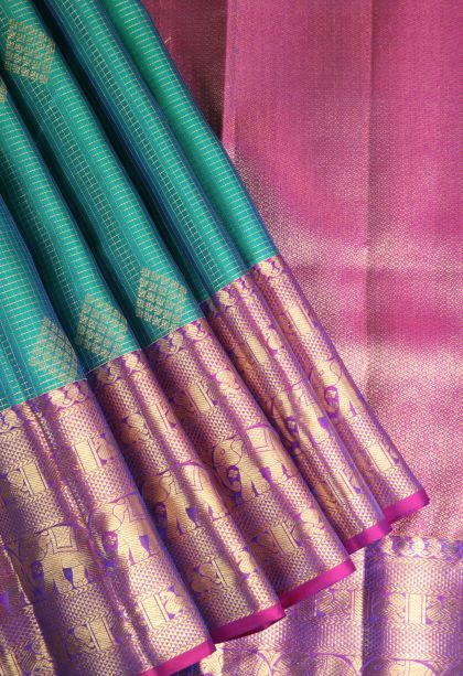 Ocean Blue Kanchipuram Silk Sarees with Gold Zari Peacock Motifs