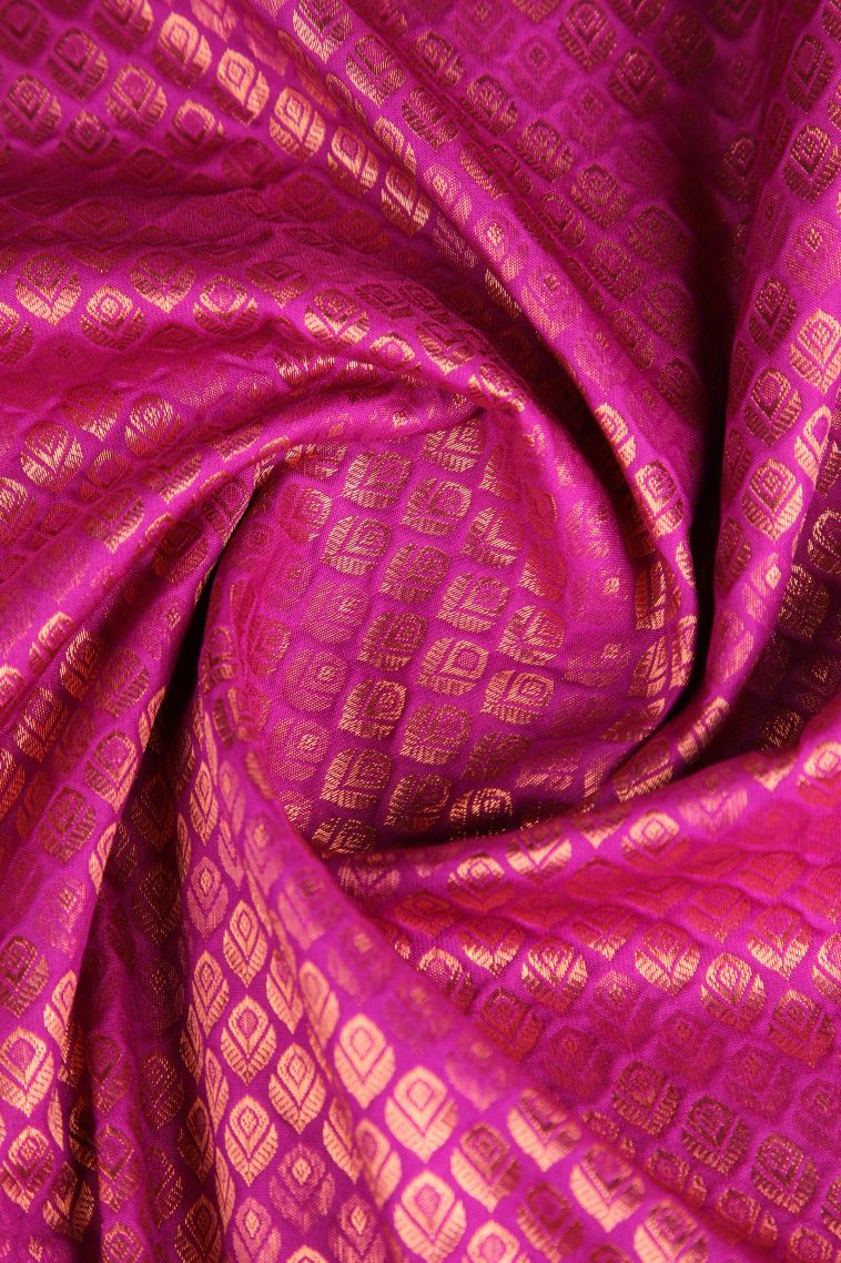 Fuscia Pink Apoorva Silk Sarees Copper Zari with Floral Puttas view 4