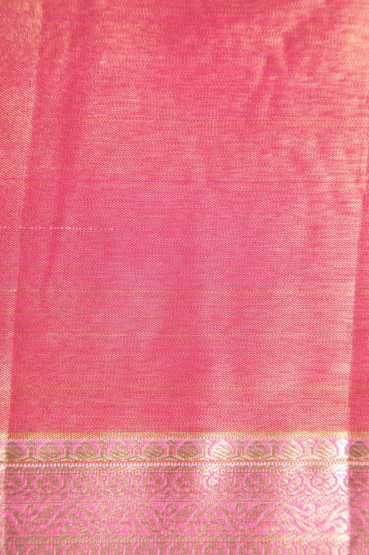 Punch Pink Apoorva Silk Sarees with Gold And Silver Zari Floral Patterns view 3