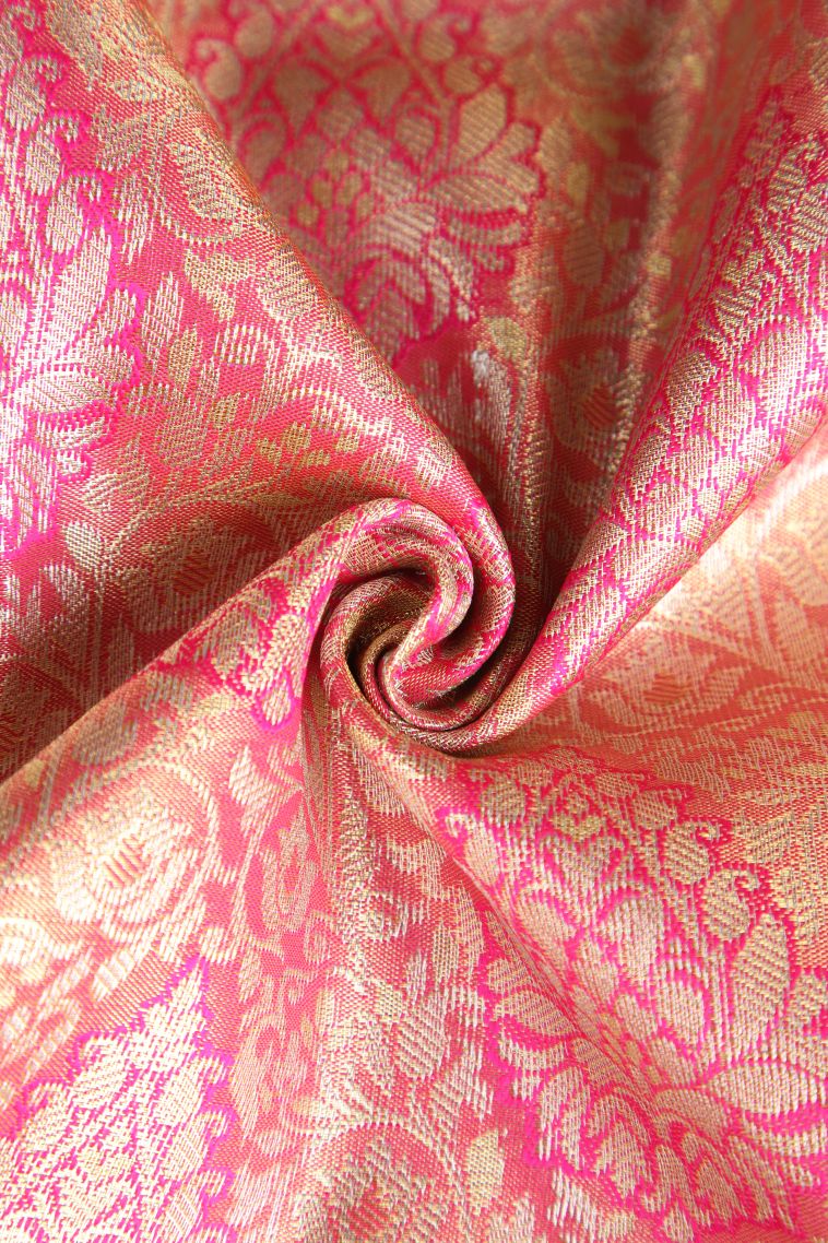 Punch Pink Apoorva Silk Sarees with Gold And Silver Zari Floral Patterns view 4