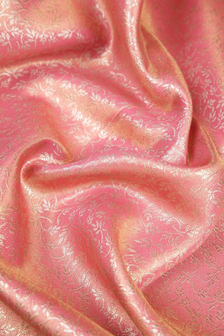 Strawberry Pink Apoorva Silk Sarees with Gold And Silver Zari Floral Puttas view 4