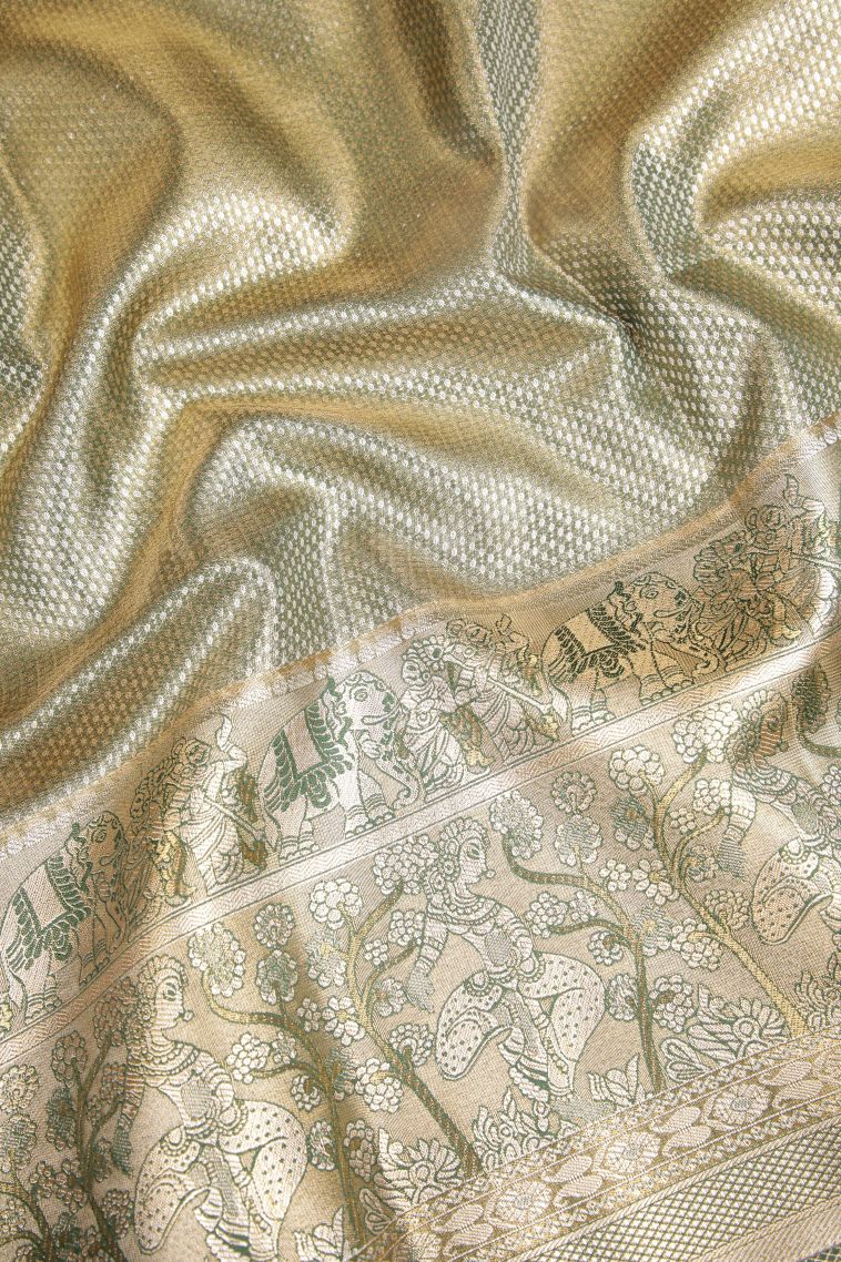 Strawberry Pink Apoorva Silk Sarees with Gold And Silver Zari Floral Puttas view 3