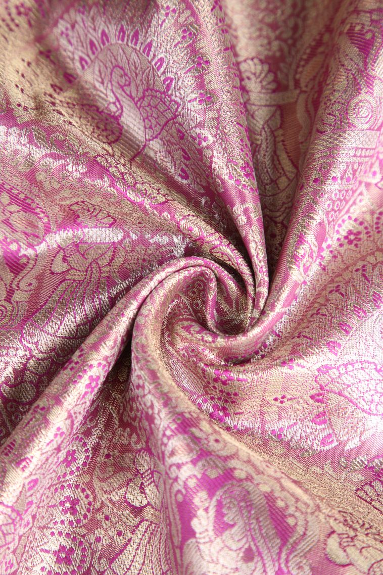 Magenta Purple Apoorva Silk Sarees with Gold And Silver Zari Peacock Motifs view 4