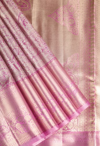 Magenta Purple Apoorva Silk Sarees with Gold And Silver Zari Peacock Motifs