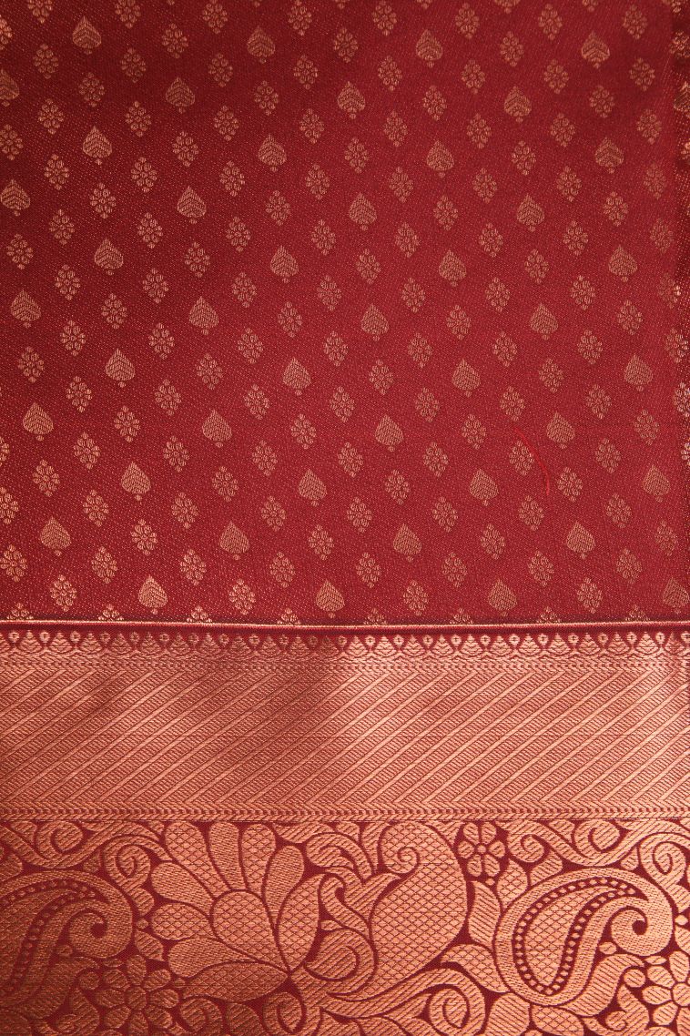 Cherry Red Apoorva Silk Sarees Copper Zari with Floral Patterns view 3