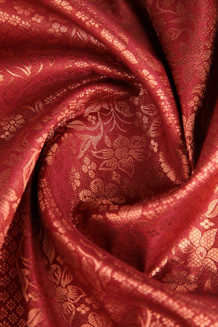 Cherry Red Apoorva Silk Sarees Copper Zari with Floral Patterns view 4