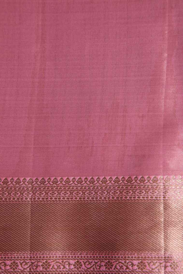 Rose Pink Apoorva Silk Sarees with Gold And Silver Zari Birds And Floral Pattern view 3