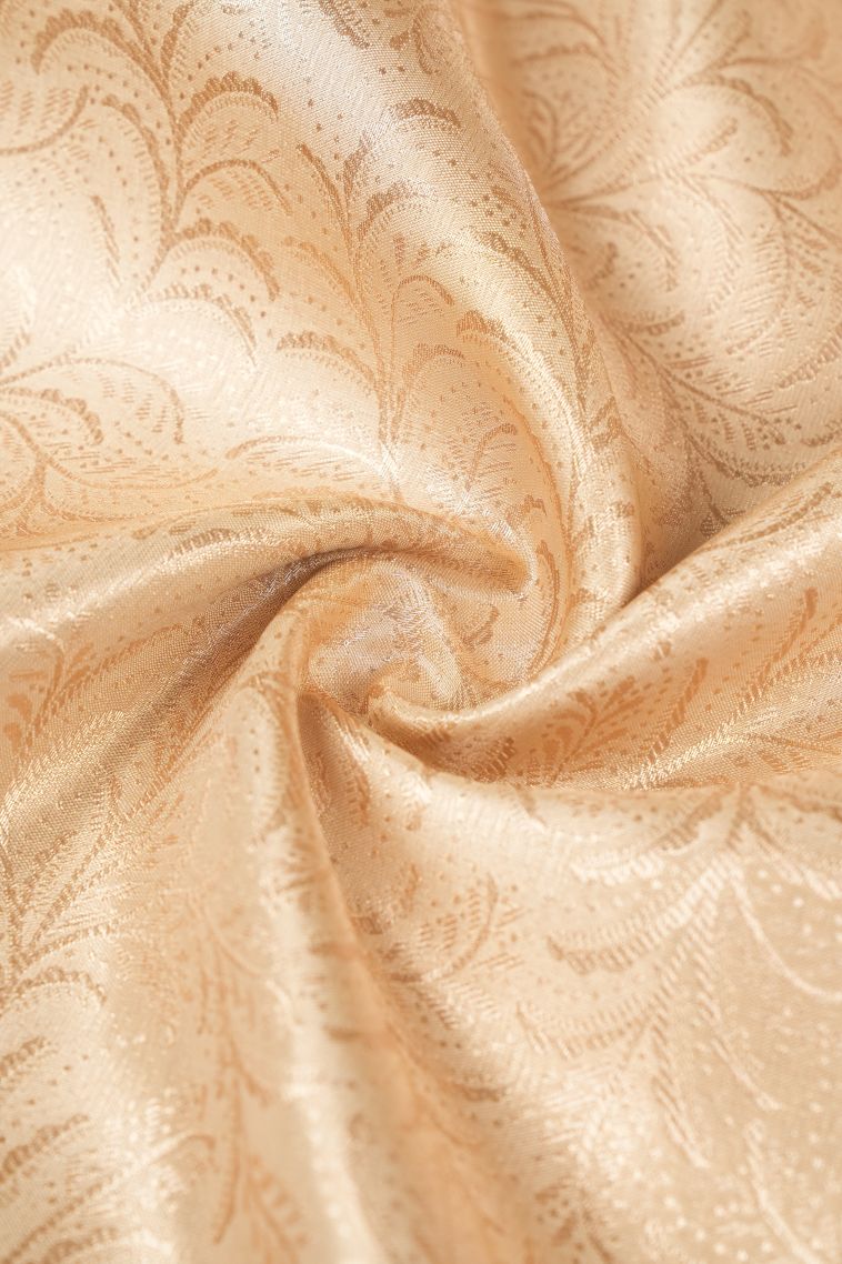 Sepia Yellow Apoorva Silk Sarees with Gold Zari Leaf Pattern view 4