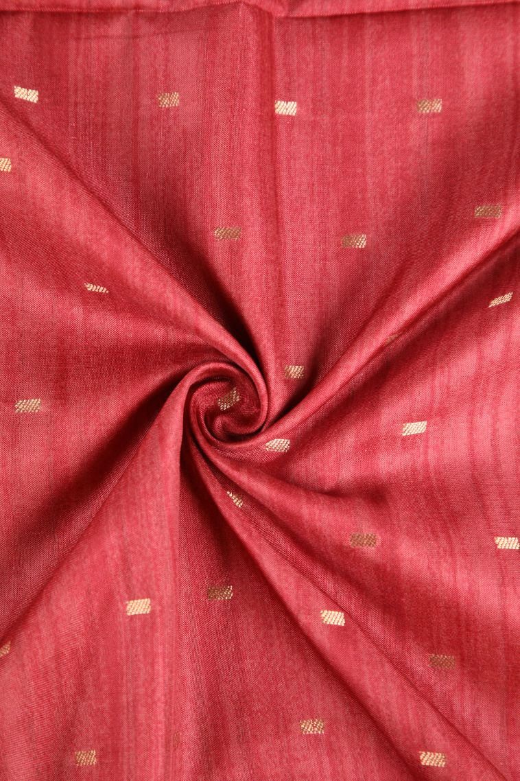 Dawn Red Semi Raw Silk Printed Gold Zari with Zari Puttas view 4
