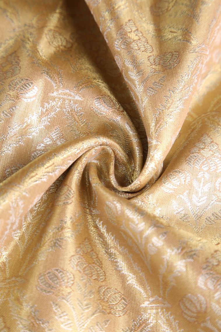 Vanilla Custard Yellow Apoorva Silk Sarees with Silver Zari Floral Patterns view 4