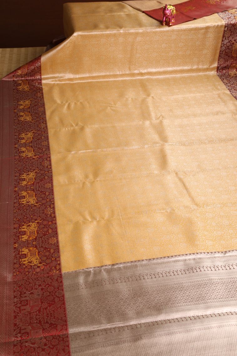 Merigold Orange Apoorva Silk Sarees with Silver Zari Floral Puttas view 2