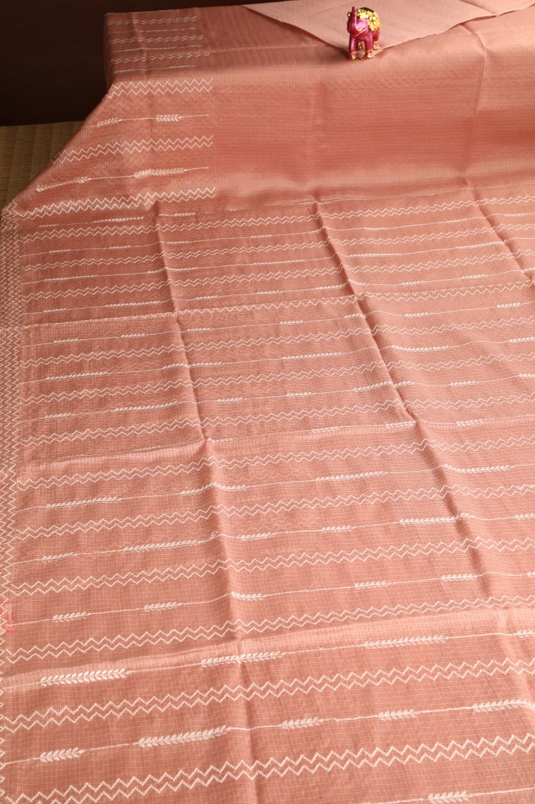 Peach Pink Manipuri Cotton Sarees Without Zari with Geometric Shapes view 2