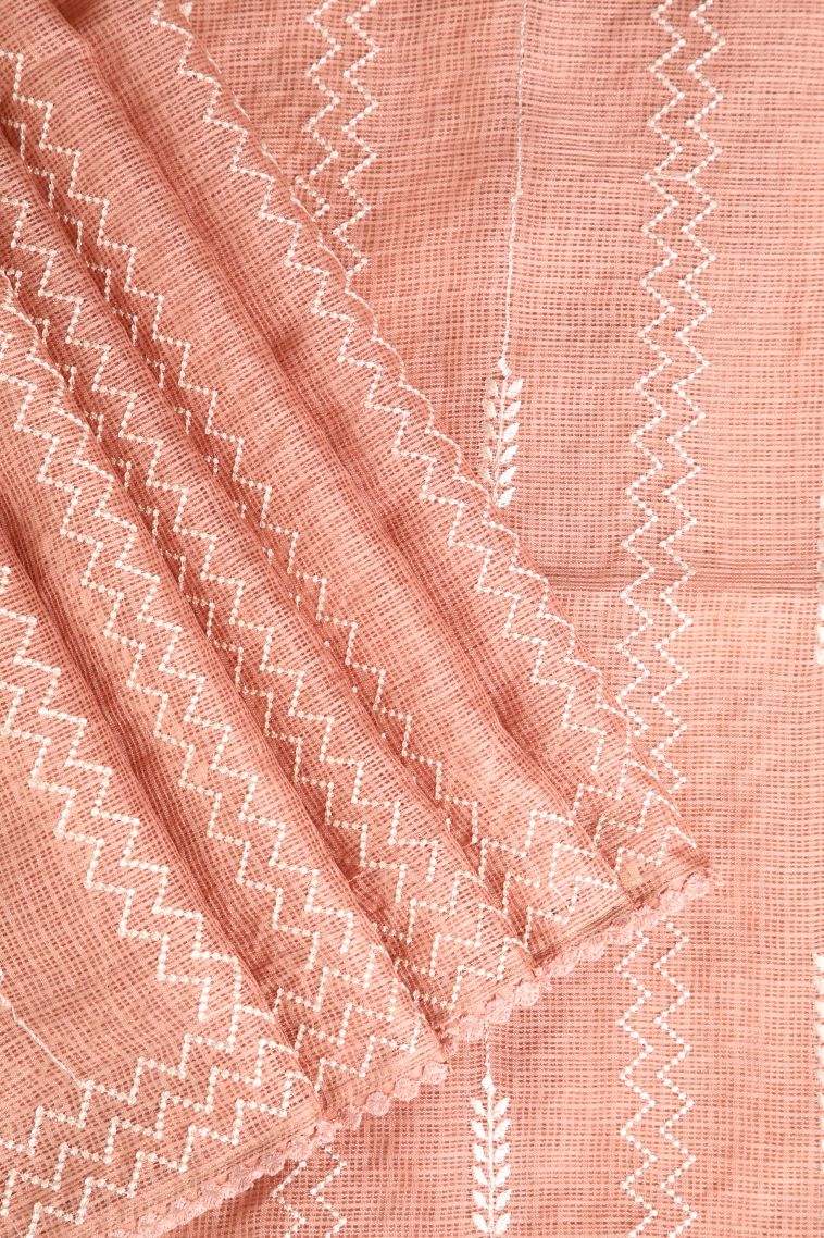 Peach Pink Manipuri Cotton Sarees Without Zari with Geometric Shapes