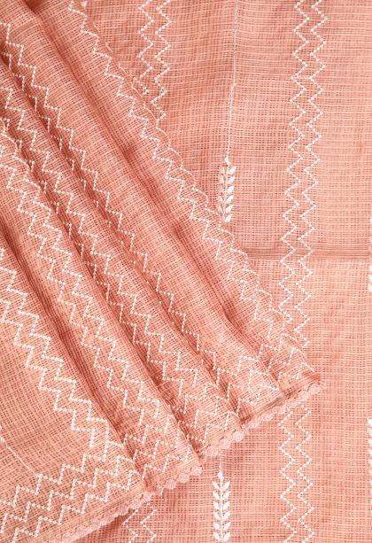 Peach Pink Manipuri Cotton Sarees Without Zari with Geometric Shapes