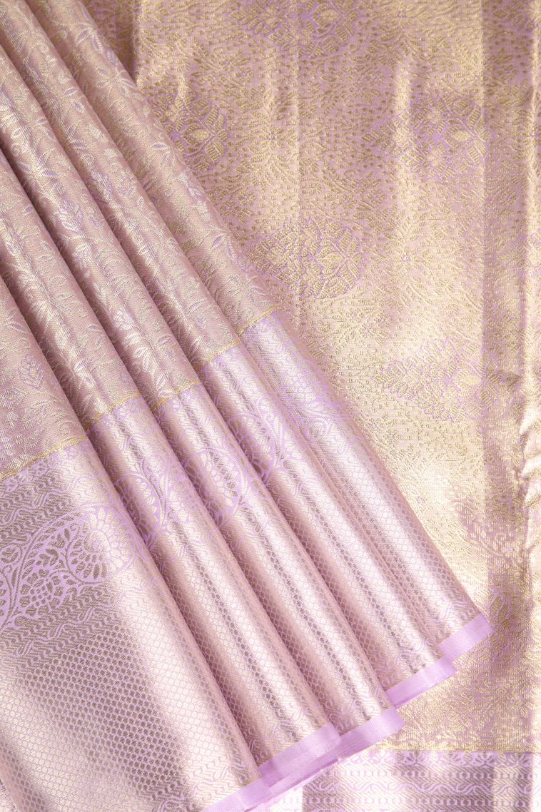 Periwinkle Purple Apoorva Silk Sarees with Gold And Silver Zari Floral Patterns view 1