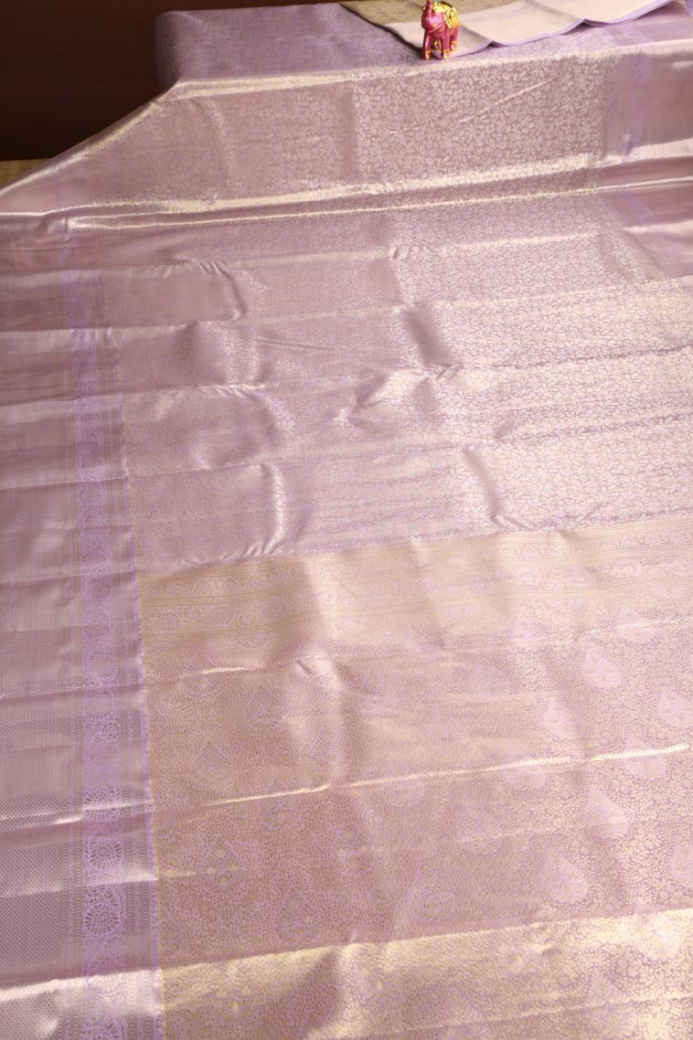 Periwinkle Purple Apoorva Silk Sarees with Gold And Silver Zari Floral Patterns view 2