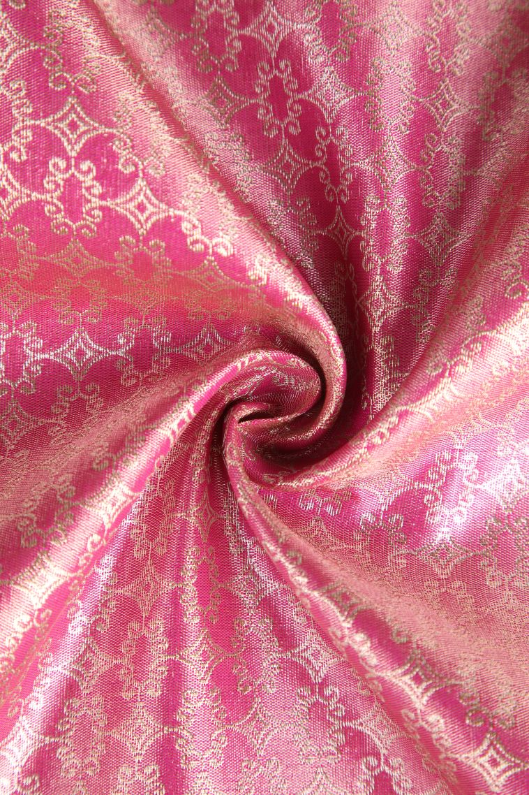 Punch Pink Apoorva Silk Sarees with Gold And Silver Zari Geometric Shapes view 4