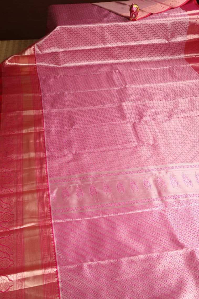 Punch Pink Apoorva Silk Sarees with Gold And Silver Zari Geometric Shapes view 2