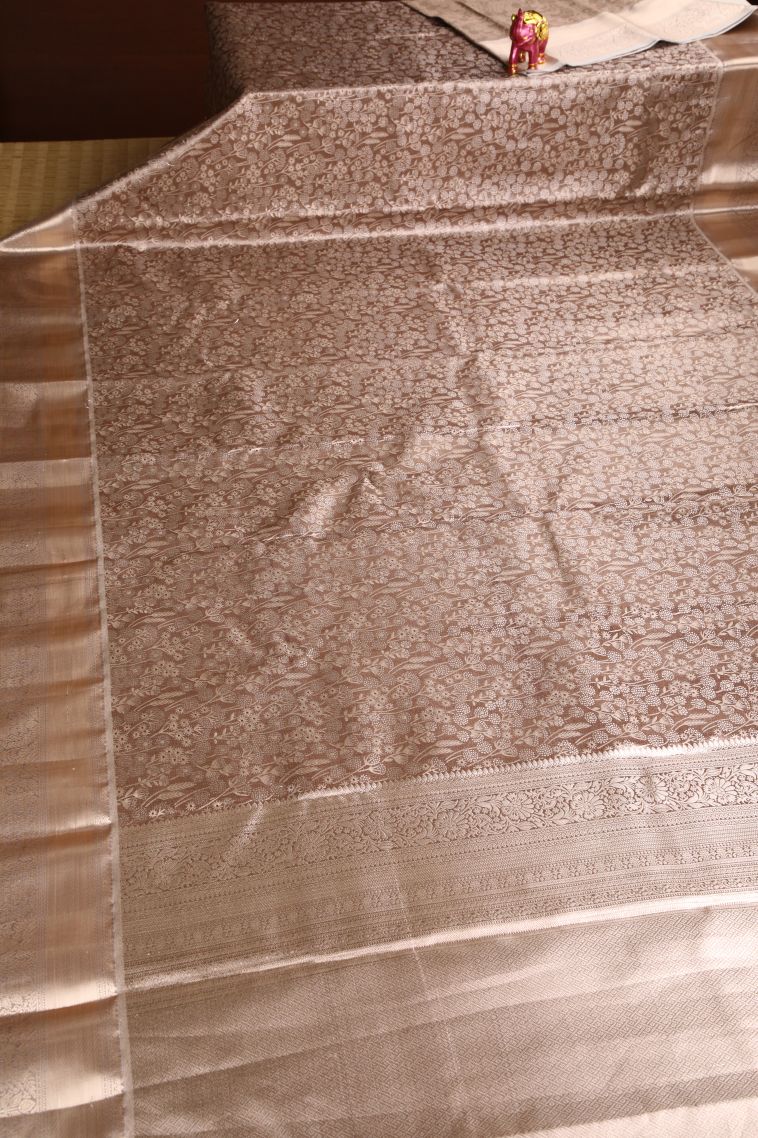 Tawny Brown Apoorva Silk Sarees with Gold And Silver Zari Floral Patterns view 2