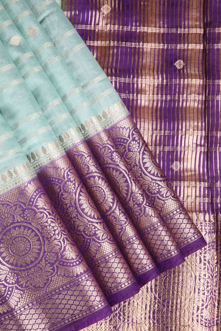 Sapphire Blue Chanderi Cotton Sarees Antic Zari with Straipes And Puttas