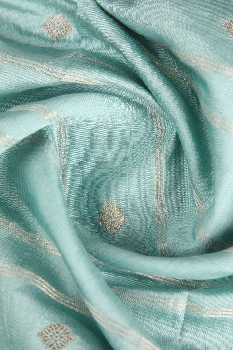 Sapphire Blue Chanderi Cotton Sarees Antic Zari with Straipes And Puttas view 4