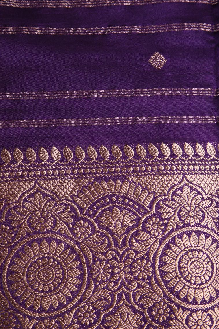Sapphire Blue Chanderi Cotton Sarees Antic Zari with Straipes And Puttas view 3