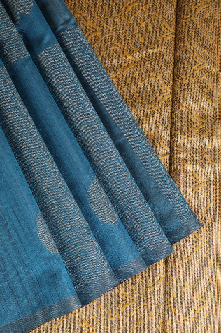 Cerulean Blue Jute Sarees with Silver Zari Checks