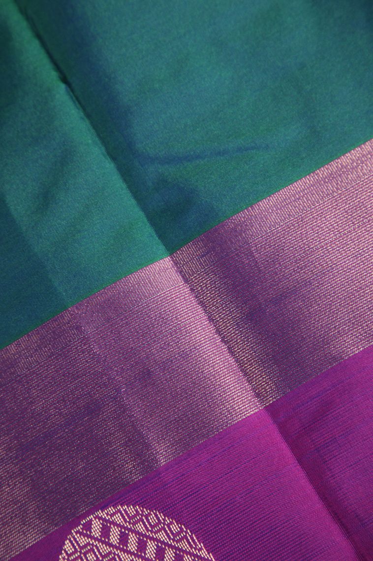 Teal Blue Arani Silk Sarees Gold Zari with Geometric Shapes view 3